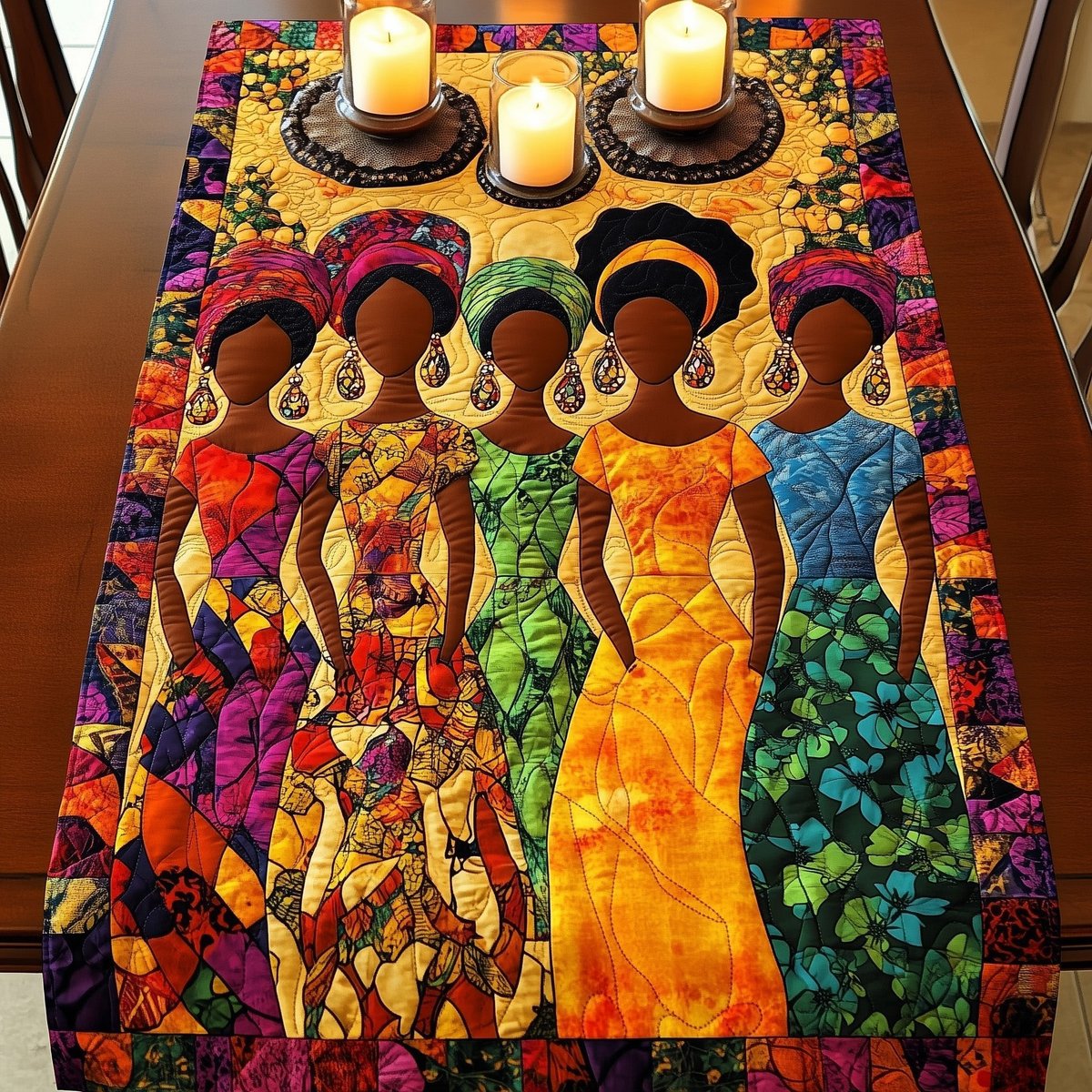 Women with Big Earrings and Gowns Table Runner - Made to Order TABLE928