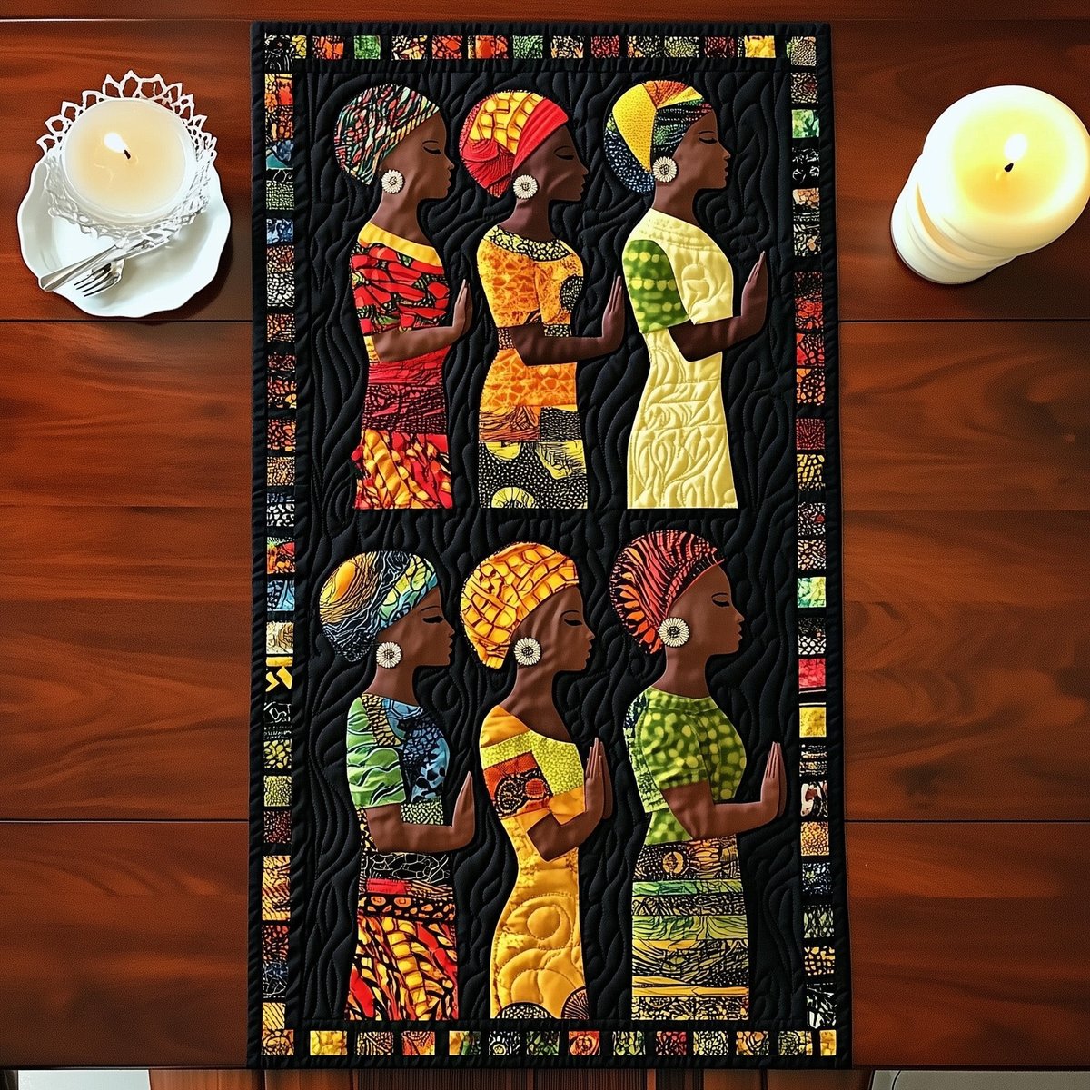 Women in Headwrap Quilt Blocks Table Runner - Made to Order TABLE928
