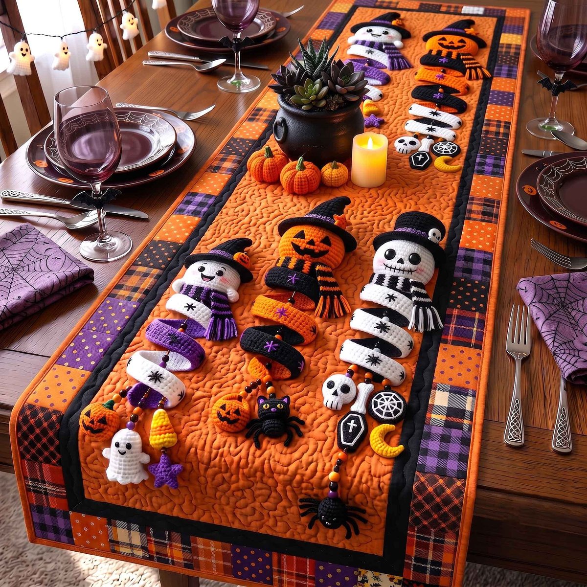 Pumpkin Skeleton Parade Table Runner - Made to Order TABLE928