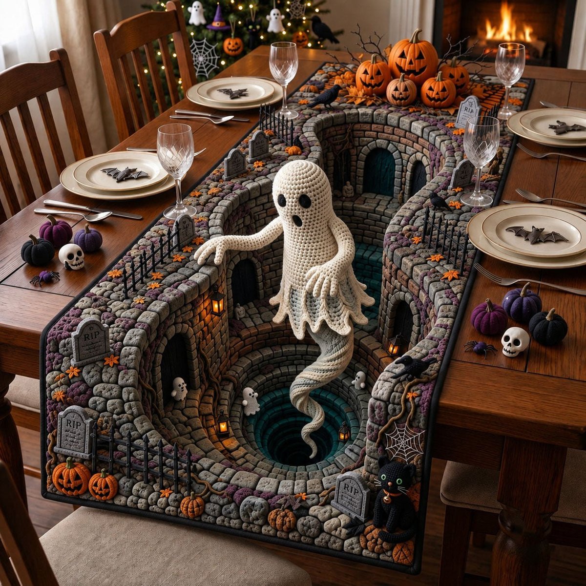 Haunted Well Vortex Crochet Table Runner - Made to Order TABLE928
