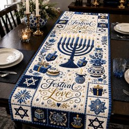 Hanukkah Candle Blessings Table Runner - Made to Order TABLE928