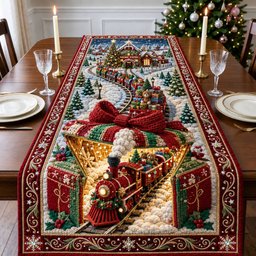 Snowy Village Gift Train Table Runner - Made to Order TABLE928