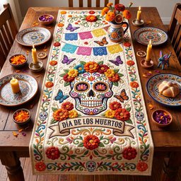 Day of the Dead Sugar Skull and Papel Picado Table Runner - Made to Order TABLE928
