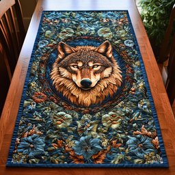 Wolf Face in Flower Wreath Table Runner - Made to Order TABLE928