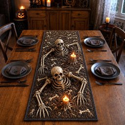 Skeleton Rising from Candlelit Grave Table Runner - Made to Order TABLE928