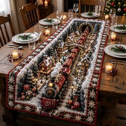 Christmas Village Train at Night Table Runner - Made to Order TABLE928