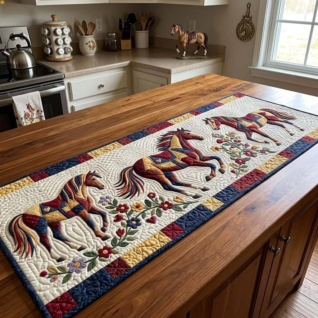 Running Horse Pair Floral Table Runner - Made to Order TABLE928