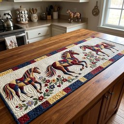 Running Horse Pair Floral Table Runner - Made to Order TABLE928