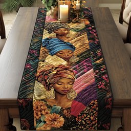 Woman in Blue and Gold Headwrap Table Runner - Made to Order TABLE928