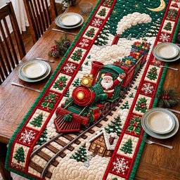 Santa Driving a Red Locomotive Table Runner - Made to Order TABLE928