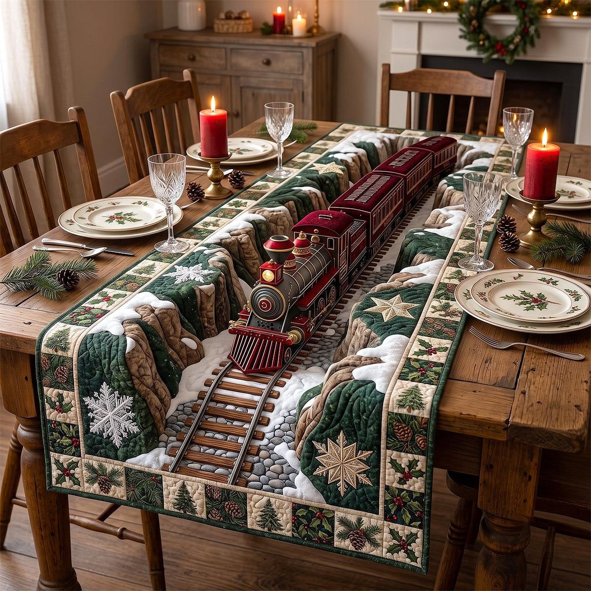 Red Train Evergreen Hills Table Runner - Made to Order TABLE928