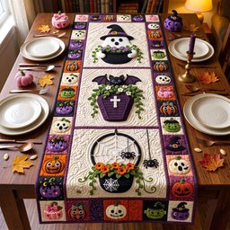 Ghost and Cauldron Panels Table Runner - Made to Order TABLE928