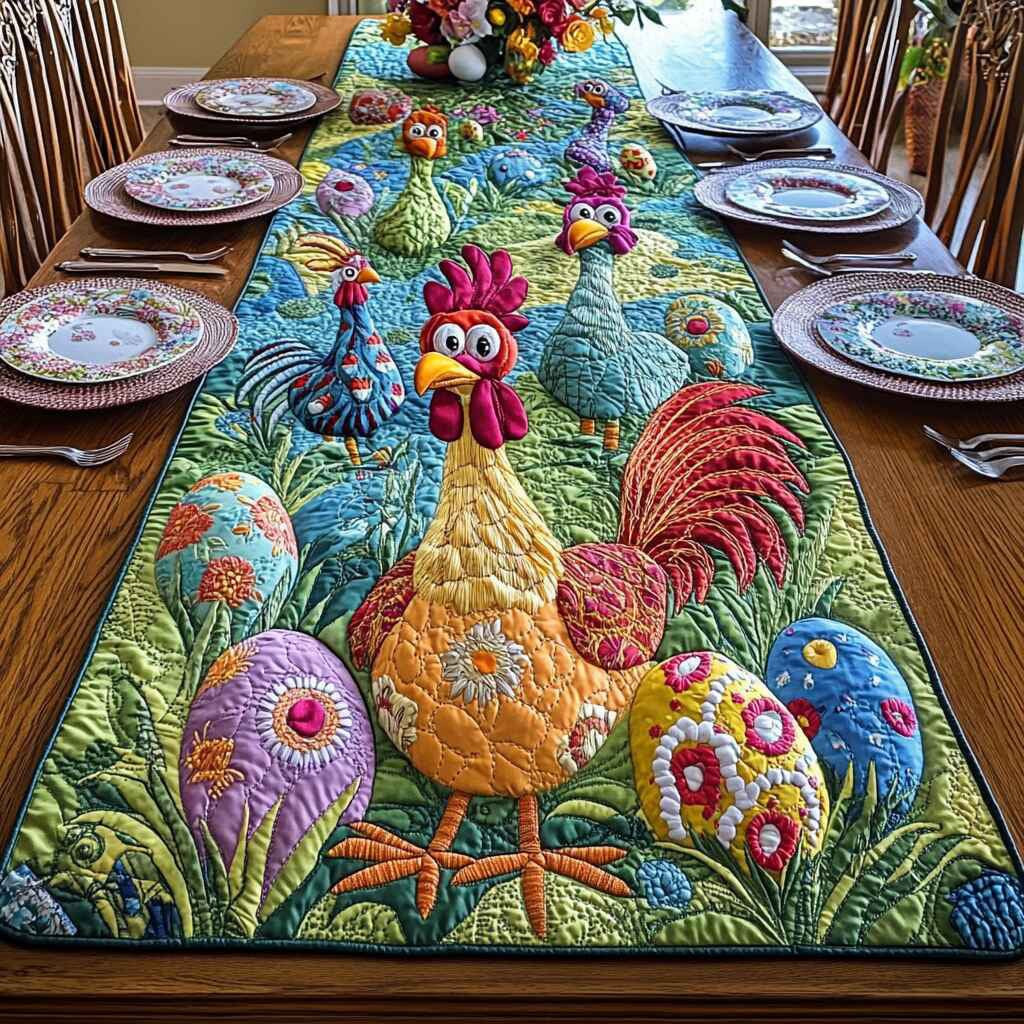 Yellow Hen and Rooster with Eggs Table Runner - Made to Order TABLE928