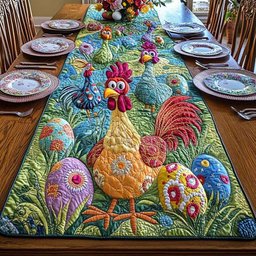 Yellow Hen and Rooster with Eggs Table Runner - Made to Order TABLE928