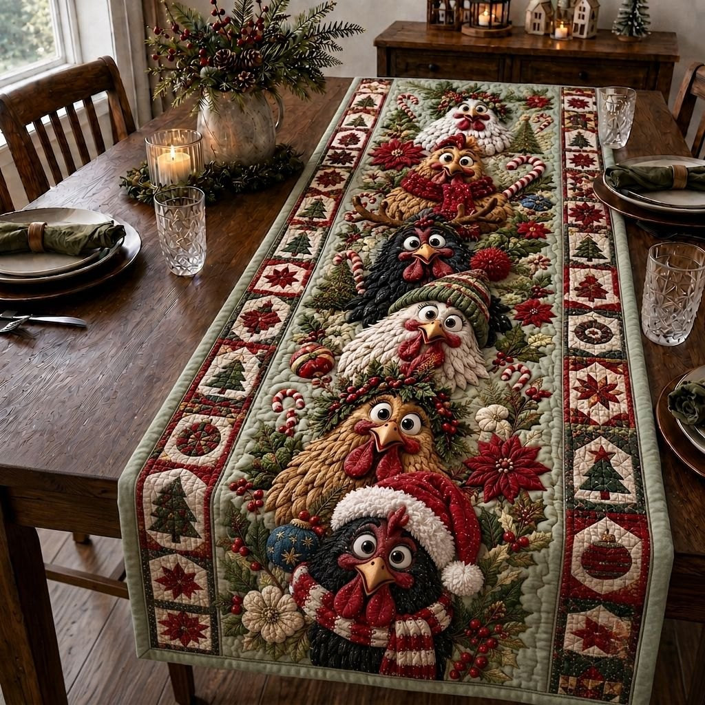 Chicken Christmas Joy Table Runner - Made to Order TABLE928