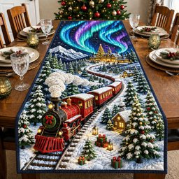Northern Lights Christmas Train Table Runner - Made to Order TABLE928