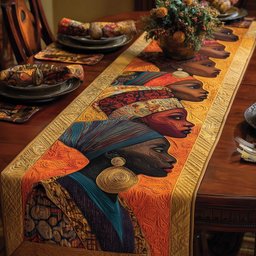 Women in Headwraps on Orange Table Runner - Made to Order TABLE928