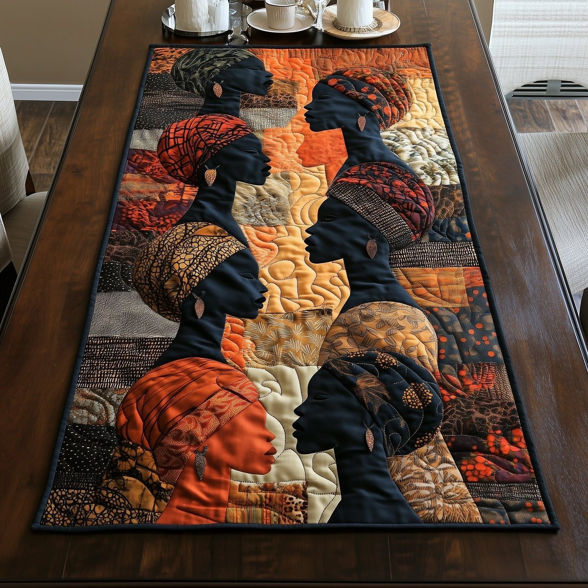 Women in Orange Headwraps Table Runner - Made to Order TABLE928