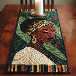 Woman in Leopard Print Headwrap Table Runner - Made to Order TABLE928