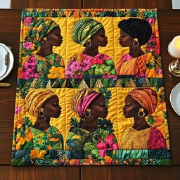 Women Profiles with Pink Flower Blocks Table Runner - Made to Order TABLE928