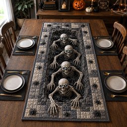 Cobweb Skeletons with Spiders Table Runner - Made to Order TABLE928