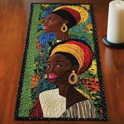 Woman in Yellow Headwrap with Earrings Table Runner - Made to Order TABLE928