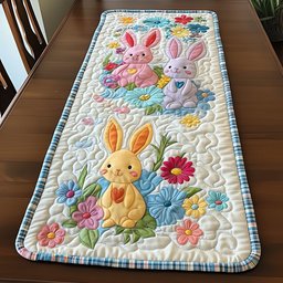 Yellow and Blue Bunnies with Blooms Table Runner - Made to Order TABLE928