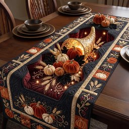 Navy Cornucopia Harvest Table Runner - Made to Order TABLE928