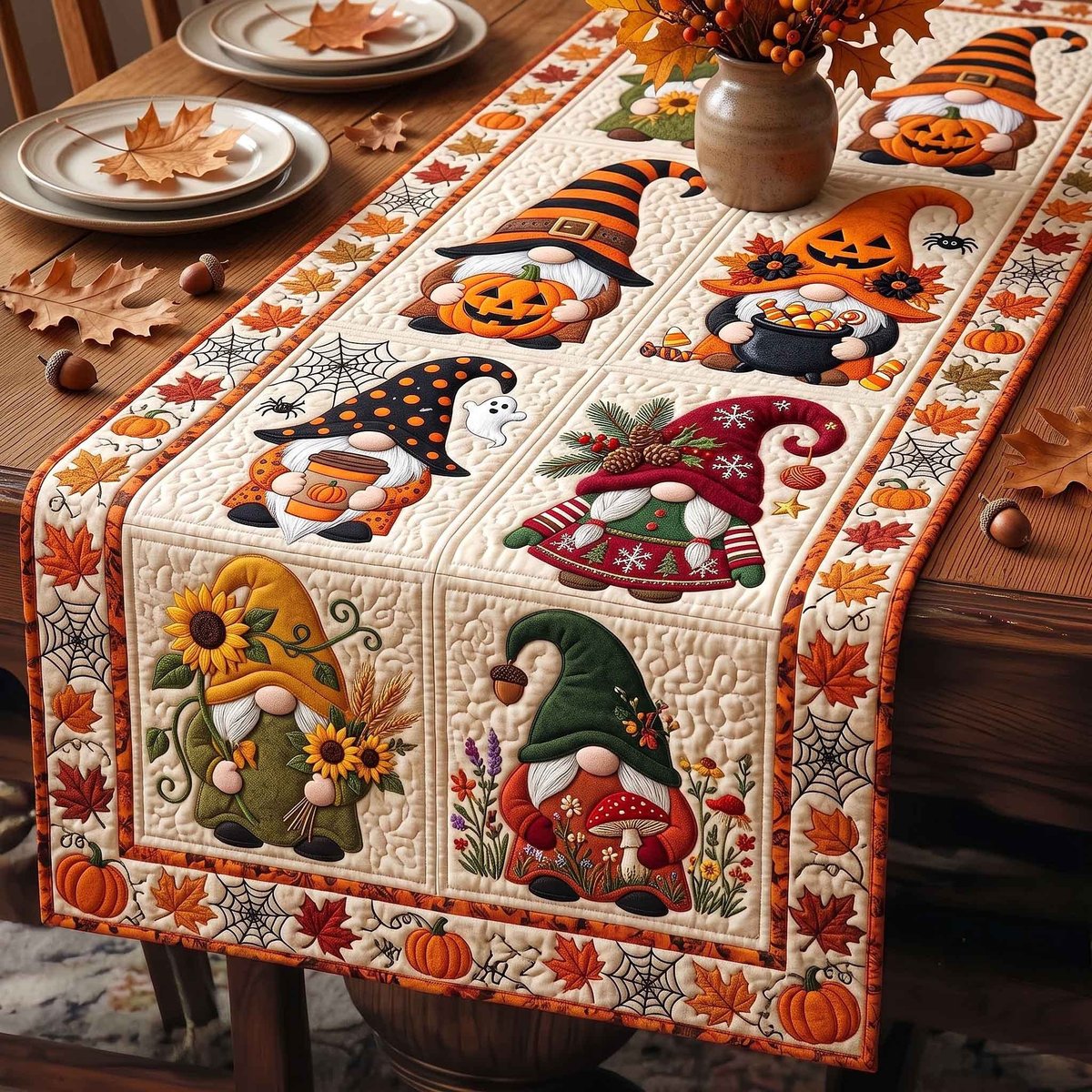 Halloween Gnome Panels Table Runner - Made to Order TABLE928