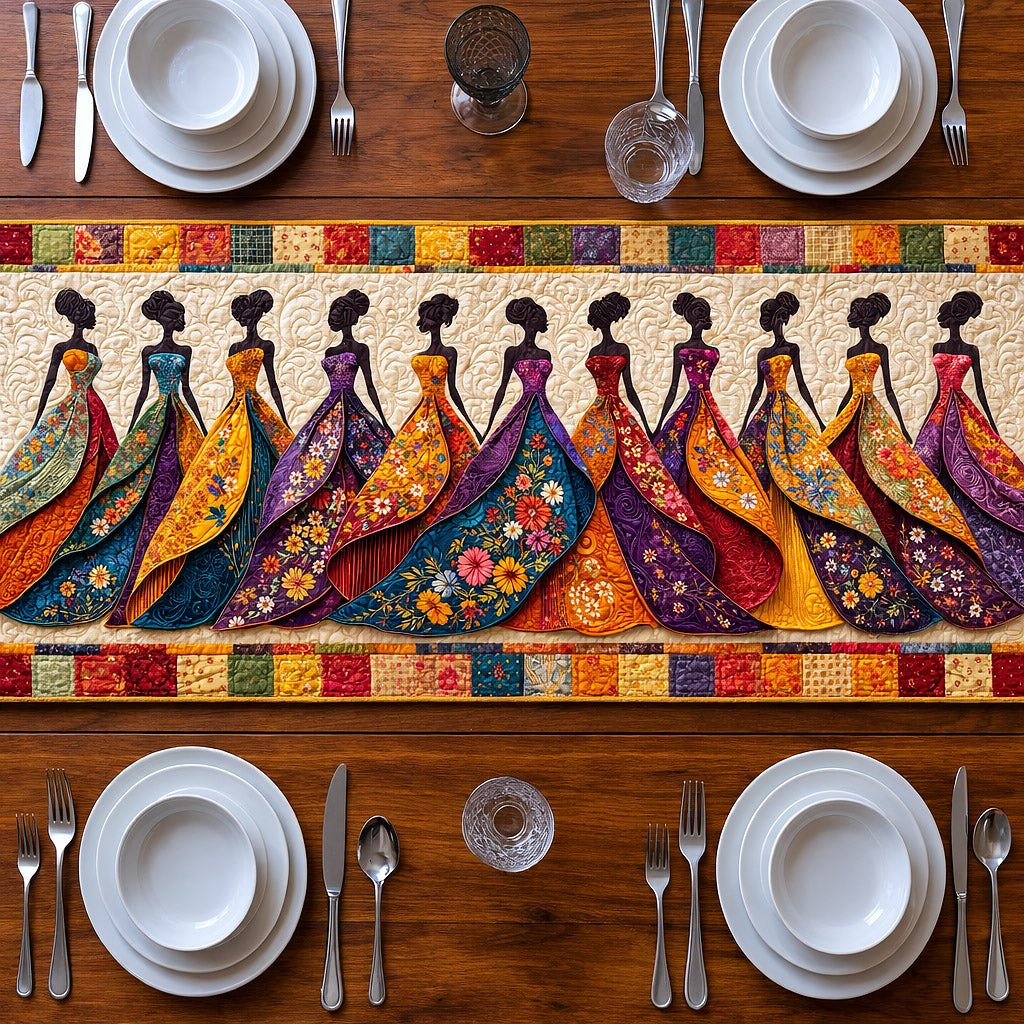 Women in Floral Gowns on Cream Table Runner - Made to Order TABLE928