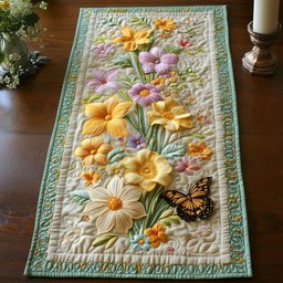 Yellow Flowers with Monarch Butterfly Table Runner - Made to Order TABLE928