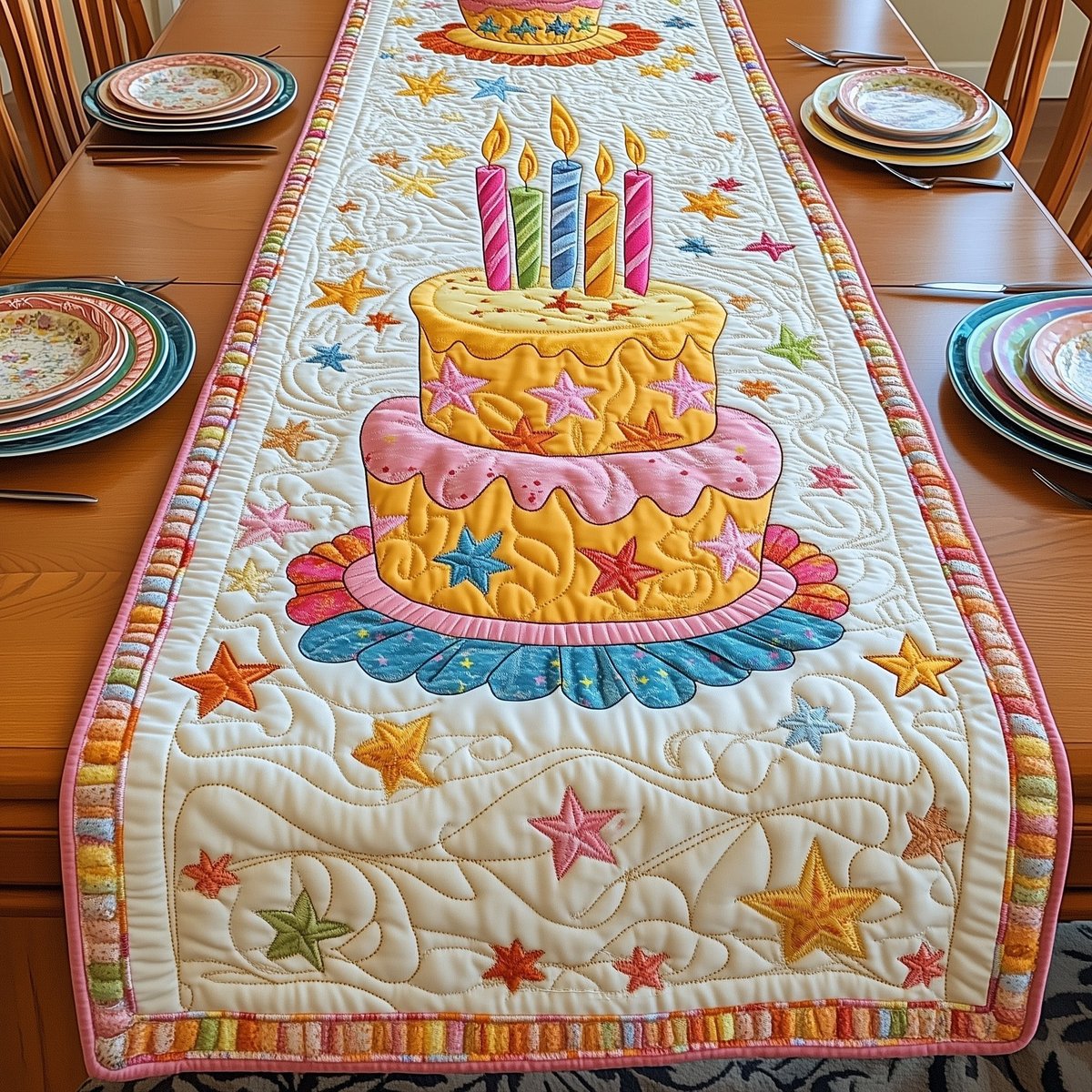 Yellow Tiered Cake with Stars Table Runner - Made to Order TABLE928