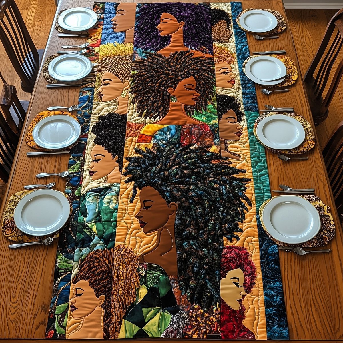 Women with Textured Natural Hair Table Runner - Made to Order TABLE928
