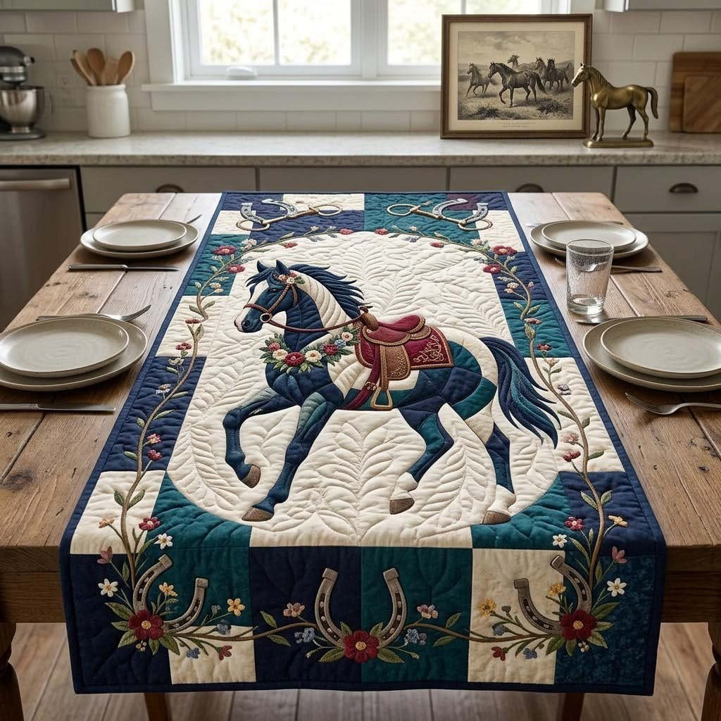 Navy Saddle Horse Horseshoe Table Runner - Made to Order TABLE928