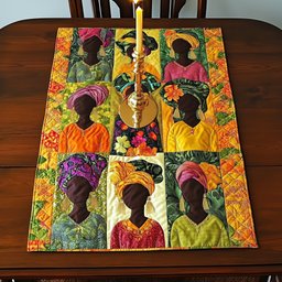 Women Profiles in a Flower Frame Table Runner - Made to Order TABLE928