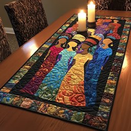 Women in Long Dresses with Black Border Table Runner - Made to Order TABLE928