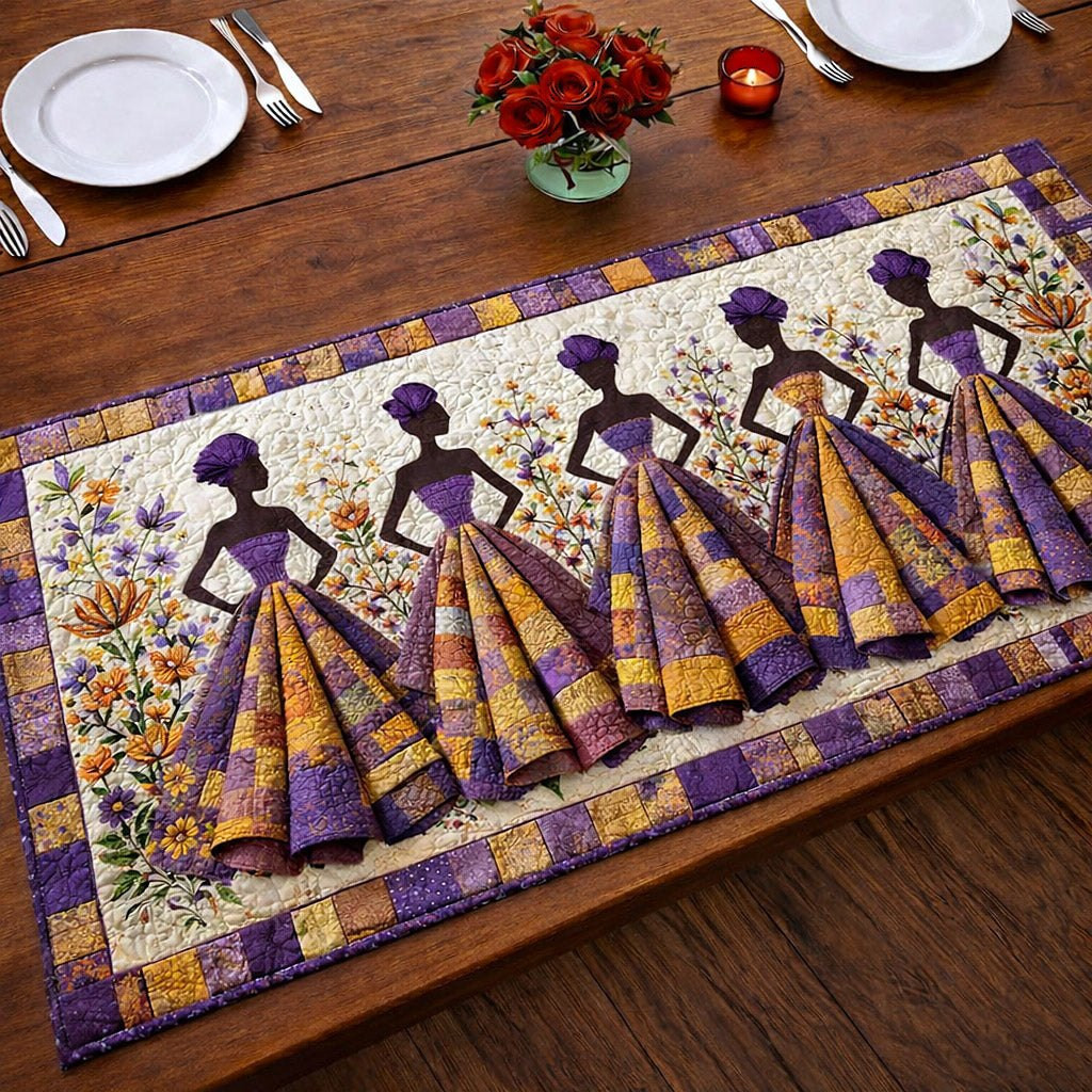 Women in Purple and Gold Gowns Table Runner - Made to Order TABLE928