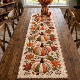 Autumn Pumpkins and Falling Leaves Table Runner - Made to Order TABLE928