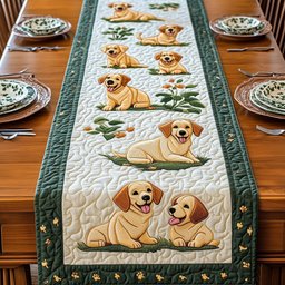 Yellow Labs with Green Border Table Runner - Made to Order TABLE928