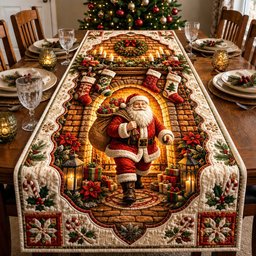 Santa Christmas Fireplace Table Runner - Made to Order TABLE928