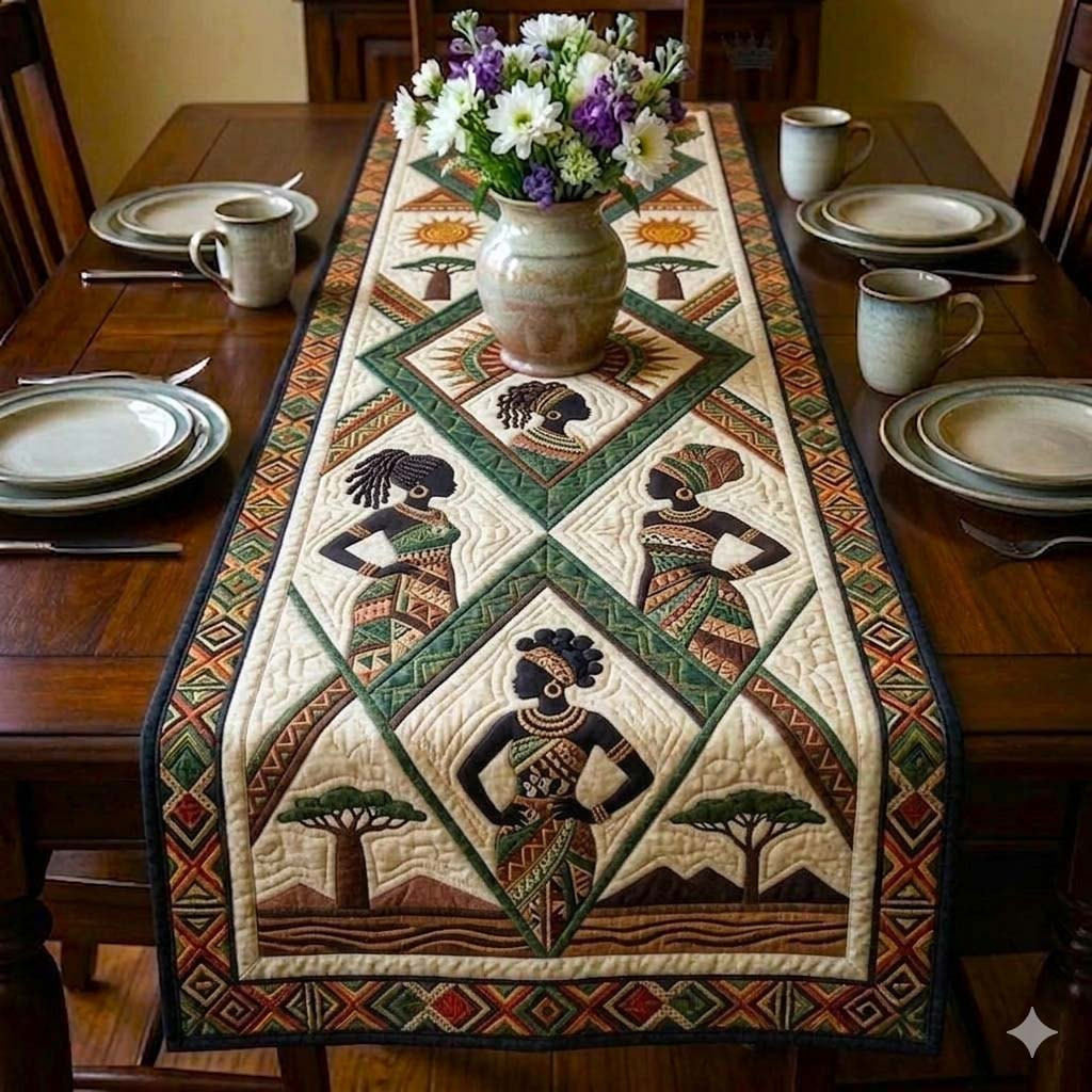 Woman Between Two Baobab Trees Table Runner - Made to Order TABLE928