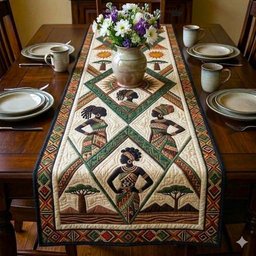 Woman Between Two Baobab Trees Table Runner - Made to Order TABLE928
