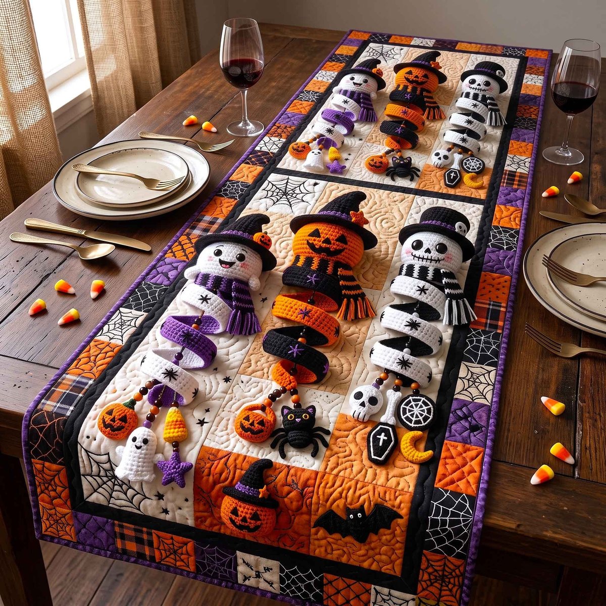 Spooky Friends on Purple Table Runner - Made to Order TABLE928