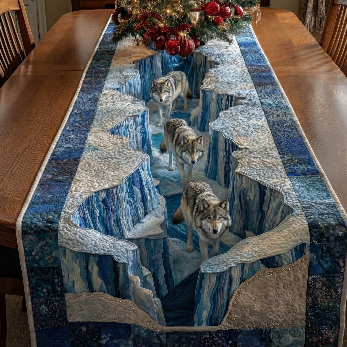 Wolves on Frozen Cliff Path Table Runner - Made to Order TABLE928
