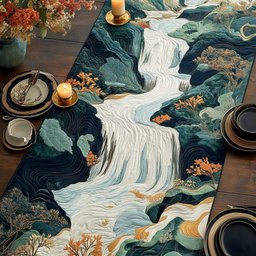 Woodblock Japanese Waterfall Table Runner - Made to Order TABLE928