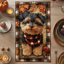 Yorkie Autumn Scarf Table Runner - Made to Order TABLE928