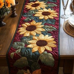 Sunflower on Burgundy Ground Table Runner - Made to Order TABLE928