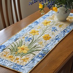 Yellow Daffodils on Pale Blue Table Runner - Made to Order TABLE928