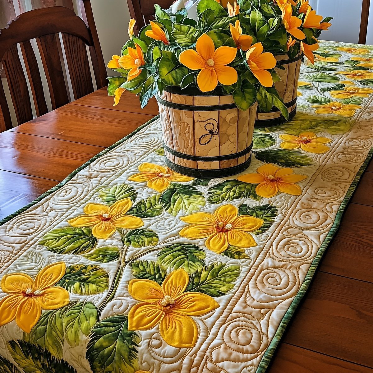 Yellow Blossom Vine on Cream Table Runner - Made to Order TABLE928