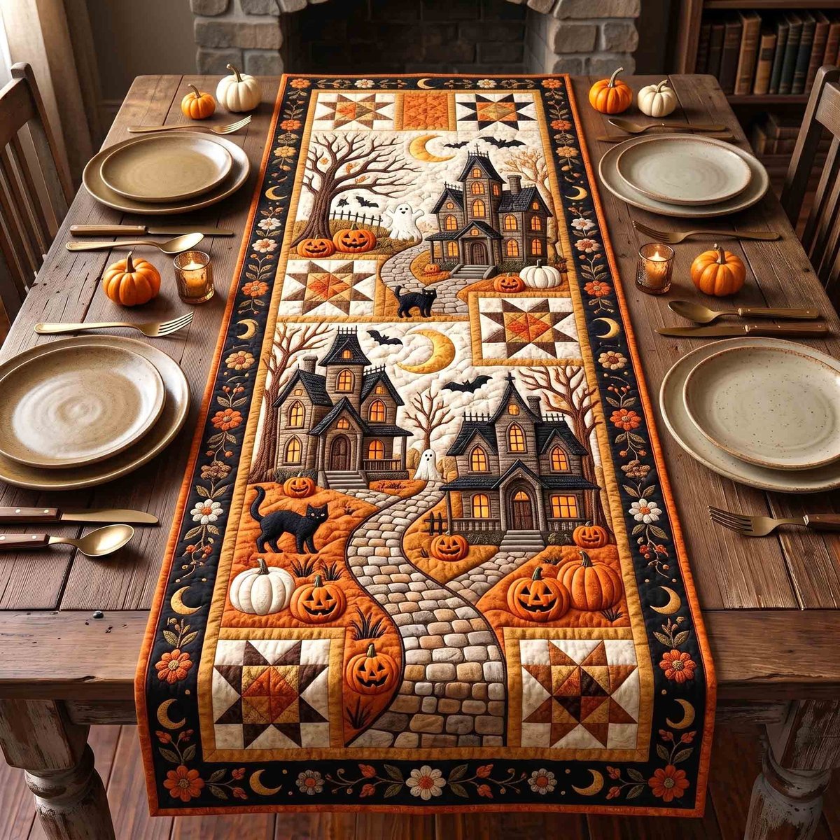 Patchwork Haunted Village Table Runner - Made to Order TABLE928